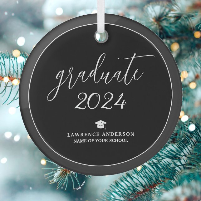 Eleganter Schwarz-Weiß-Abschluss 2024 Abschluss Ornament Aus Glas (Von Creator hochgeladen)