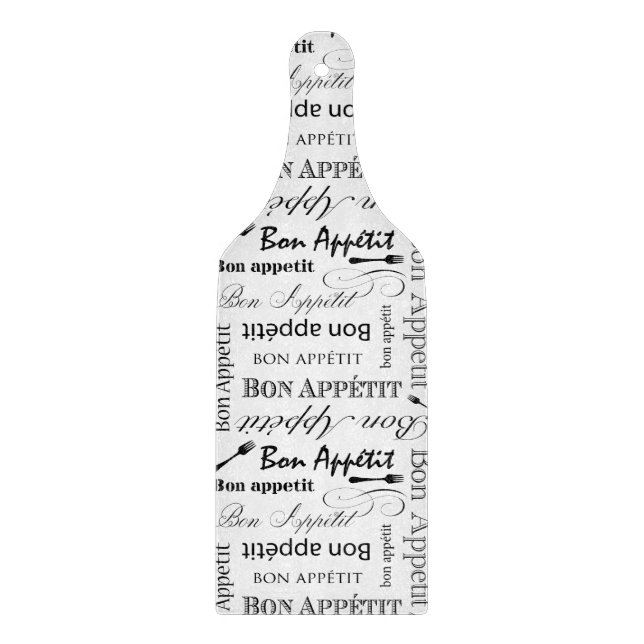 Eleganter Schwarz-Weiß-Bön Appetit Französischer K Schneidebrett (Vorderseite)