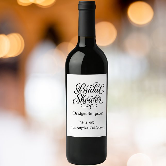 Eleganter Schwarz-Weiß-Brautparty-Charm Weinetikett (Von Creator hochgeladen)