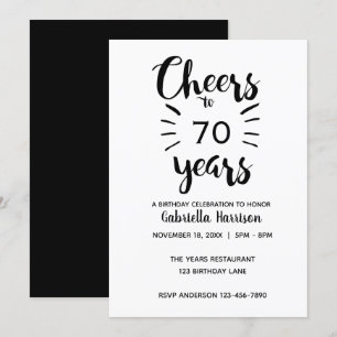 Eleganter Schwarz-Weiß-Cheers bis 70. Geburtstag Einladung