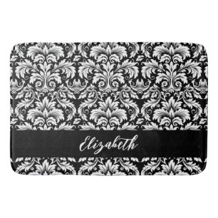 Eleganter Schwarz-Weiß-Damask Badematte