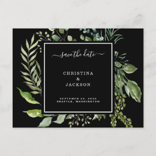Eleganter Schwarz-Weiß-Eukalyptus Save the Date QR Postkarte