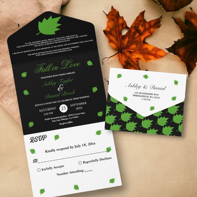 Eleganter Schwarz-Weiß-Fall in der Hochzeit im Her All In One Einladung (Von Creator hochgeladen)