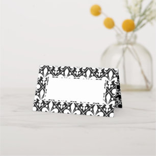 Eleganter Schwarz-Weiß Fleur de Lys Abendtisch Platzkarte