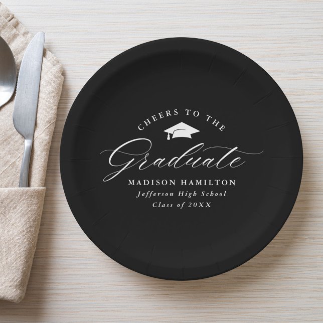 Eleganter Schwarz-Weiß-Gejammer für den Graduate Pappteller (Von Creator hochgeladen)