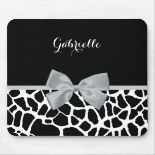 Eleganter Schwarz-Weiß-Giraffen-Druck mit silbergr Mousepad