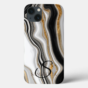 Eleganter Schwarz Weiß Gold Marmor Case-Mate iPhone Hülle