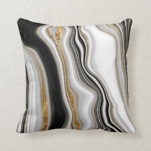 Eleganter Schwarz-Weiß-Gold-Marmor  Kissen