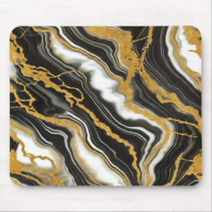 Eleganter Schwarz Weiß Gold Marmor Look Glamour Mousepad