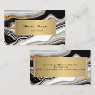Eleganter Schwarz Weiß Gold Marmor  Visitenkarte