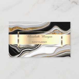 Eleganter Schwarz Weiß Gold Marmor Visitenkarte