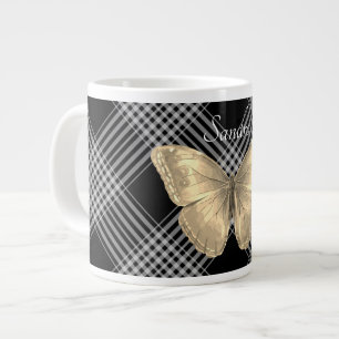 Eleganter Schwarz-Weiß-Goldener Schmetterling Jumbo-Tasse