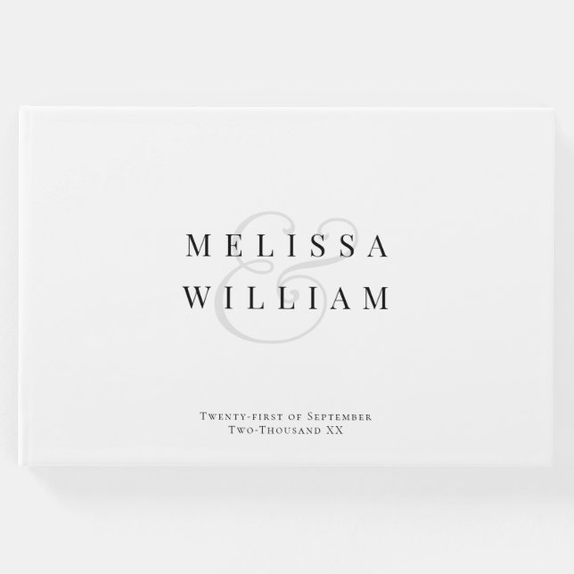 Eleganter Schwarz & Weiß-Grau-Ampersand Hochzeit Gästebuch (Vorderseite)