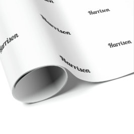 Eleganter Schwarz-Weiß-individuelle Name-Geburtsta Geschenkpapier