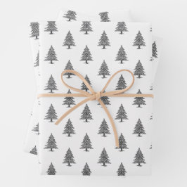 Eleganter Schwarz-Weiß-Jahrgang Weihnachtsbaum Geschenkpapier Set