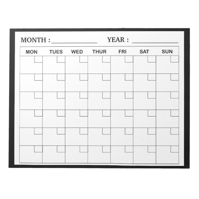 Eleganter Schwarz-Weiß-Kalender-Planer Notizblock (Vorderseite)