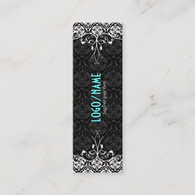Eleganter Schwarz-Weiß-Look Vintage BlumenDamasken Mini Visitenkarte (Vorderseite)