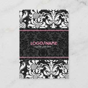 Eleganter Schwarz-Weiß-Look Vintage BlumenDamasken Visitenkarte