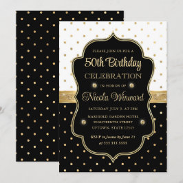 Eleganter Schwarz-Weiß-Polka-Punkte 50. Geburtstag Einladung