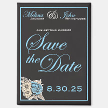 Eleganter Schwarz-Weiß-Save the Date-Blau-Akzent