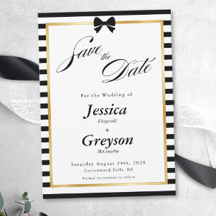 Eleganter Schwarz Weiß Streifen Gold Rahmen Hochze Save The Date