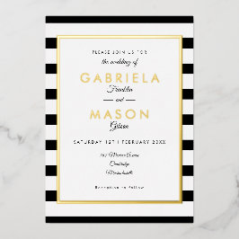 Eleganter Schwarz-Weiß-Streifen Hochzeitsgold Folieneinladung