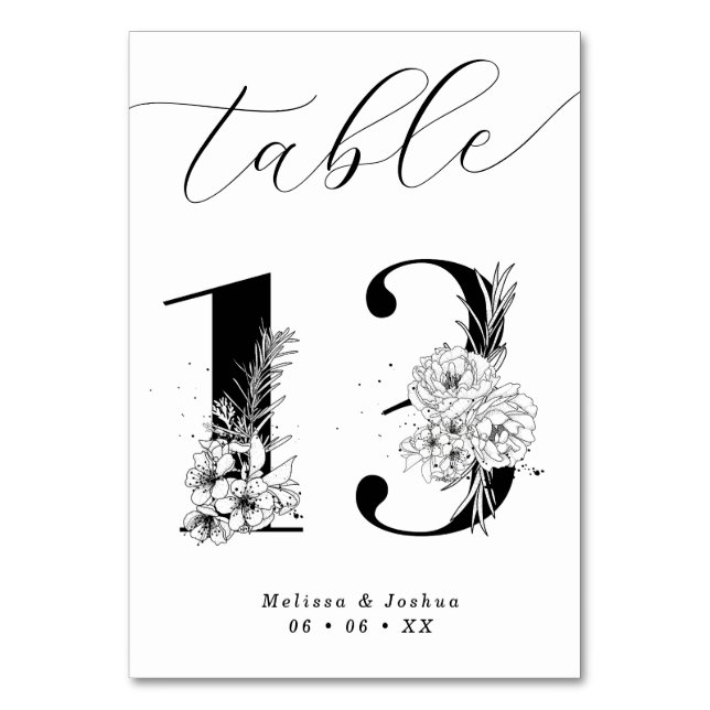 Eleganter Schwarz-Weiß-Tisch 13 Tischnummer (Vorderseite)