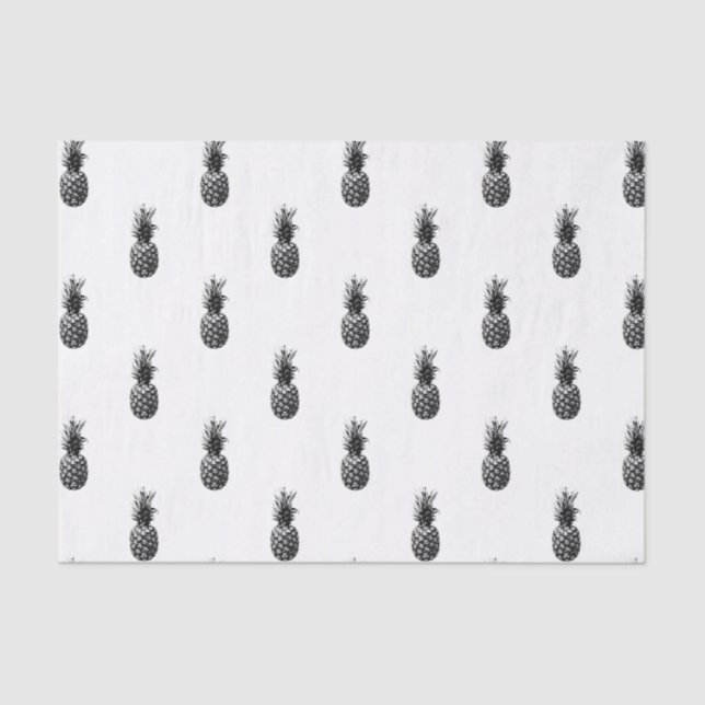 Eleganter Schwarz-Weiß Tropischer Ananas Aloha Seidenpapier (Vorderseite)