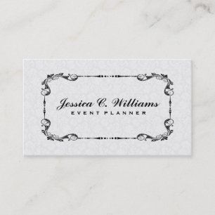 Eleganter Schwarz-Weiß-Vintager Blumenrahmen 2 Visitenkarte