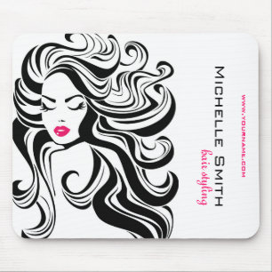 Eleganter Schwarz-Weiß-Wellig-Frisuren-Haarextensi Mousepad