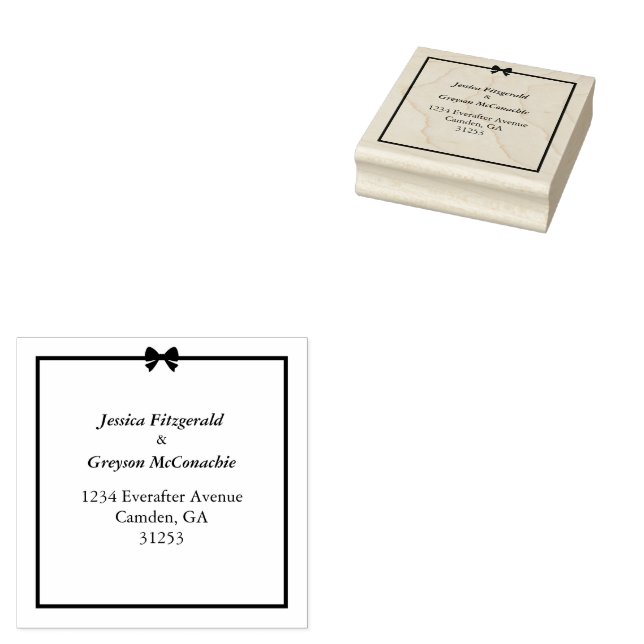Eleganter Schwarz-weißer Bow und Frame Wedding Gummistempel (Stempel)