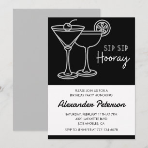 Eleganter Schwarz-weißer Cocktail 68. Geburtstag Einladung