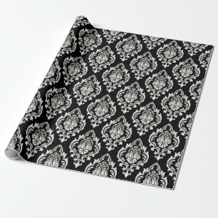 Eleganter Schwarz-weißer Damask Muster Luxus Geschenkpapier
