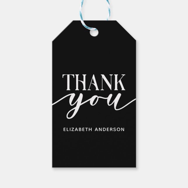 Eleganter Schwarz-weißer Dank Geschenkanhänger (Vorderseite)