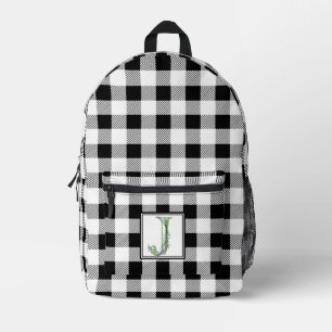 Eleganter Schwarz-weißer Gingham-Brief J Bedruckter Rucksack