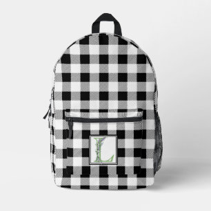 Eleganter Schwarz-weißer Gingham-Brief L Bedruckter Rucksack