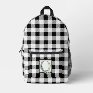 Eleganter Schwarz-weißer Gingham-Brief Q Bedruckter Rucksack