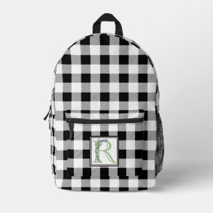 Eleganter Schwarz-weißer Gingham-Brief R Bedruckter Rucksack