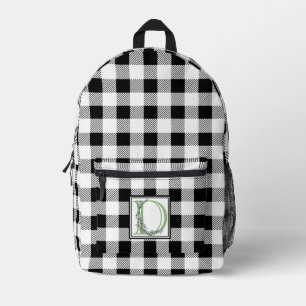 Eleganter Schwarz-weißer Gingham-Buchstabe D botan Bedruckter Rucksack