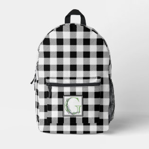 Eleganter Schwarz-weißer Gingham Buchstabe G botan Bedruckter Rucksack