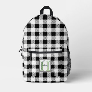 Eleganter Schwarz-weißer Gingham-Buchstabe H botan Bedruckter Rucksack