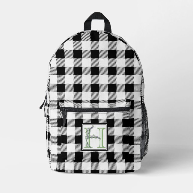 Eleganter Schwarz-weißer Gingham-Buchstabe H botan Bedruckter Rucksack (Vorderseite)