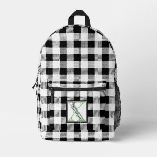 Eleganter Schwarz-weißer Gingham-Monogramm-Brief X Bedruckter Rucksack