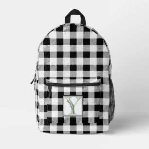 Eleganter Schwarz-weißer Gingham-Monogramm-Buchsta Bedruckter Rucksack