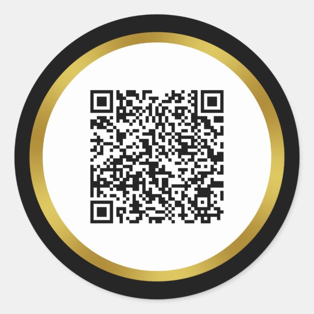 Eleganter Schwarz-weißer Gold Scan QR Code Runder Aufkleber (Vorderseite)