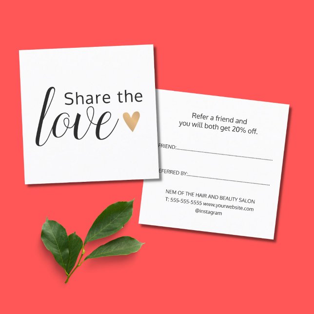 Eleganter Schwarz-weißer Goldherz Beauty Salon Ref Empfehlungskarte (Von Creator hochgeladen)