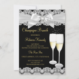 Eleganter Schwarz-weißer Lace Champagne Brunch Ein Einladung
