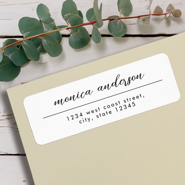 Eleganter Schwarz-weißer Minimalistischer Skriptna (Elegant Black White Minimalist Script Name Label)