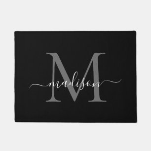 Eleganter Schwarz-weißer Name für Monogramm-Skript Fußmatte