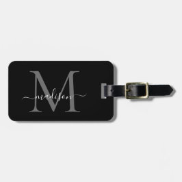Eleganter Schwarz-weißer Name für Monogramm-Skript Gepäckanhänger